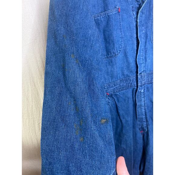 1950s Heavy Thick Distressed Denim Garage Grunge Coveralls Jumpsuit Work Wear M - Picture 9 of 12